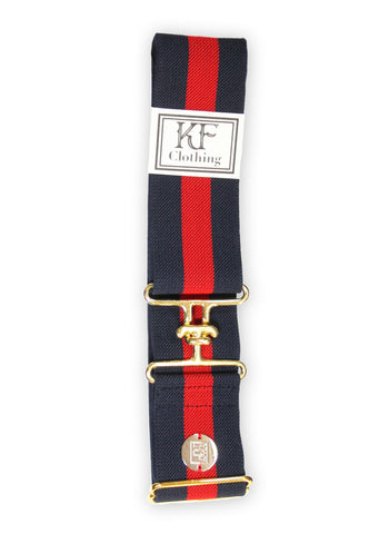 Navy red stripe elastic belt with 2" gold surcingle clasp by KF Clothing