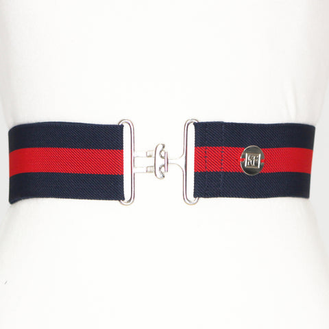 Navy red stripe elastic belt with 2" silver surcingle by KF Clothing