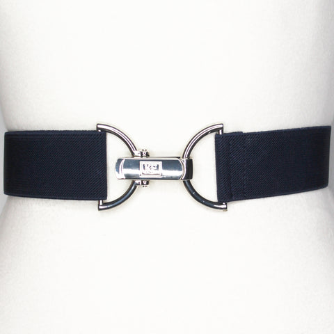 Navy elastic adjustable belt with 1.5" silver clip buckle by KF Clothing