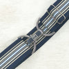 Navy tan stripe elastic belt with 1.5" silver clip clasp by KF Clothing