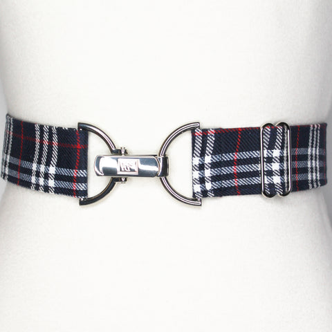 Navy tartan belt with 1.5" silver clip buckle by KF Clothing