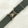 Olive elastic adjustable belt with 1.5 gold clip buckle by KF Clothing