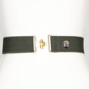 Olive elastic adjustable belt with 1.5" gold surcingle buckle by KF Clothing