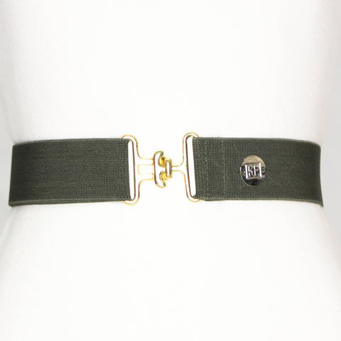 Olive elastic adjustable belt with 1.5" gold surcingle buckle by KF Clothing