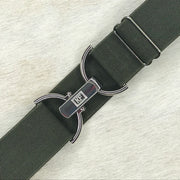 Olive elastic adjustable belt with 1.5 gold clip buckle by KF Clothing