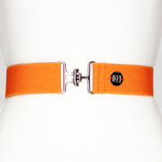 Orange elastic belt with 1.5" silver surcingle buckle by KF Clothing