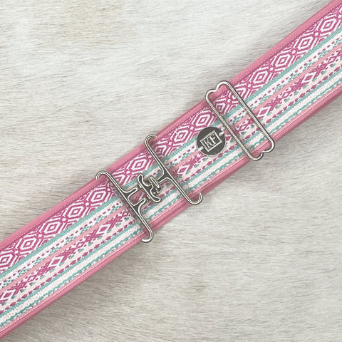 Pink and Green aztec belt with 2" silver surcingle buckle by KF Clothing