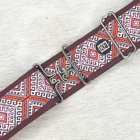 Pink aztec fabric belt with 2" silver surcingle buckle by KF Clothing
