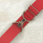 Red elastic belt with 1.5" gold clip clasp by KF Clothing