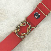 Red elastic belt with 1.5" bright gold interlocking clasp by KF Clothing