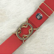Red elastic belt with 1.5" bright gold interlocking clasp by KF Clothing