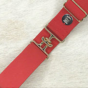 Red elastic belt with 1.5" gold surcingle clasp by KF Clothing