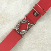 Red elastic belt with 1.5" gold interlocking clasp by KF Clothing