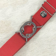 Red elastic belt with 1.5" silver interlocking clasp by KF Clothing