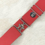 Red elastic belt with 1.5" silver surcingle clasp by KF Clothing