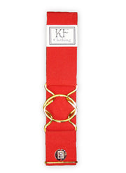 Red elastic belt with 2" gold interlocking clasp by KF Clothing