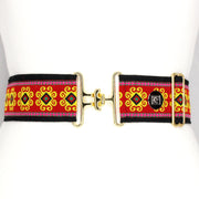 Red flourish adjustable belt with 2" gold surcingle clasp by KF Clothing
