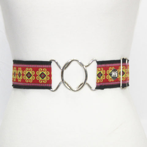 Red flourish adjustable belt with 2" silver interlocking clasp by KF Clothing