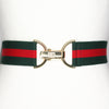 Red green stripe elastic belt with gold clip clasp by KF Clothing