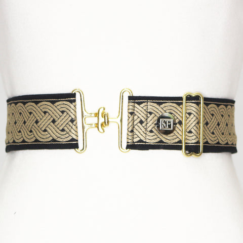 Tan celtic rope belt with 2" gold surcingle buckle by KF Clothing