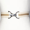 Tan beige stripe elastic belt with 1.5" silver clip buckle