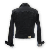 Tan plaid black denim jacket back view by KF Clothing