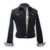 Tan plaid black denim jacket front view by KF Clothing