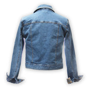 Tan Plaid blue denim jacket back view by KF Clothing