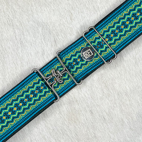 Teal Ziggy belt with 2" silver surcingle buckle by KF Clothing