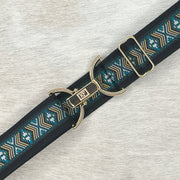Teal inca belt with 1.5" gold clip buckle by KF Clothing