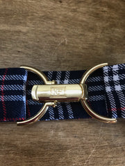 Navy tartan belt with 1.5" gold clip buckle by KF Clothing